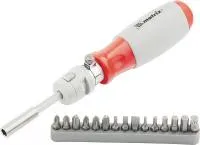 Отвертка реверсивная, телескопическая, силовой элемент под ключ, набор бит, CrV, 15 шт, Matrix