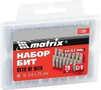 Набор бит Ph2 x 25 мм, сталь 45Х, 20 шт, в пласт. боксе, Matrix