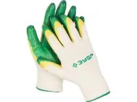 Перчатки Зубр Мастер трикотажные, 13 класс, х/б, двойная обливная ладонь из латекса, L-XL, 10 пар