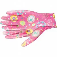 Перчатки садовые из полиэстера с нитриловым обливом, красные, S, Palisad