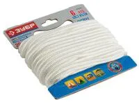 Шнур Зубр полиамидный, плетеный, повышенной нагрузки, с сердечником, белый, d 6, 20 м