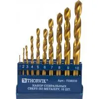 Набор спиральных сверл по металлу HSS TiN в пластиковом кейсе, d1.0-10.0 мм, 10 предметов (TDBS10)